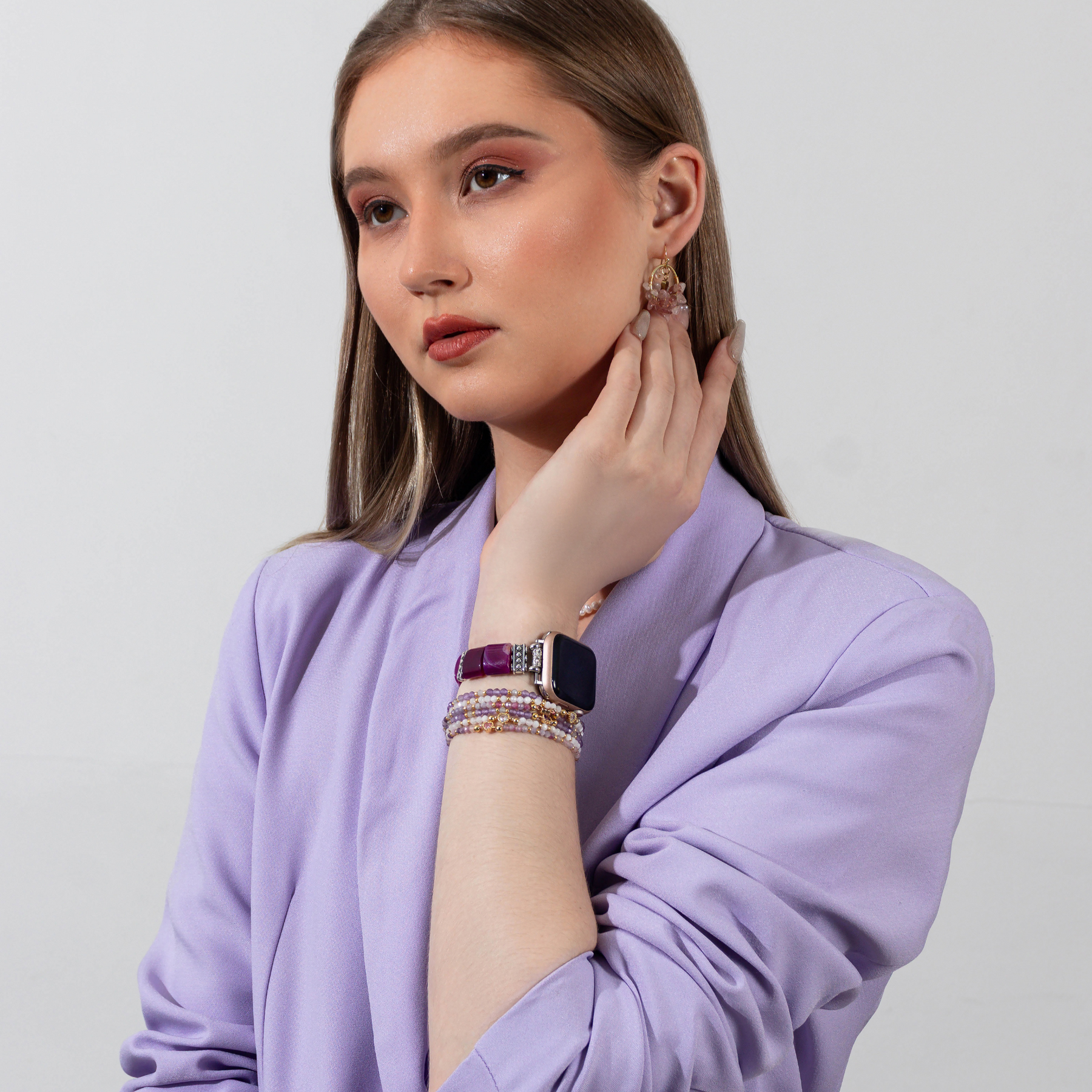 Bracelet extensible en agate Amethyst Aura pour Apple Watch