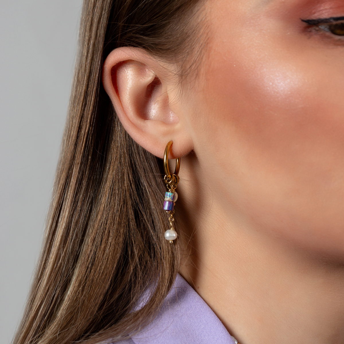 Creolen „Golden Grace“ aus Perlen und Achat