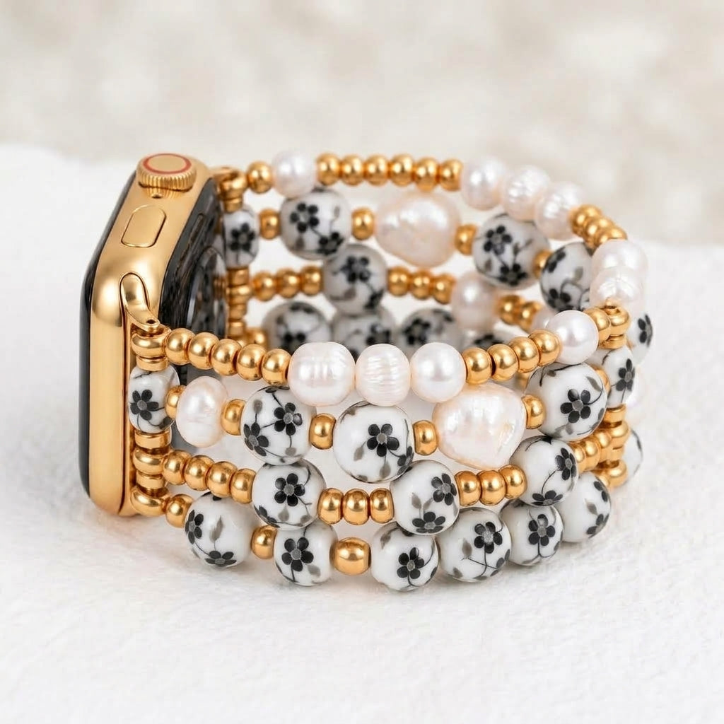 Porcelain-Garten-Mitternachtsblüten-Armband für die Apple Watch