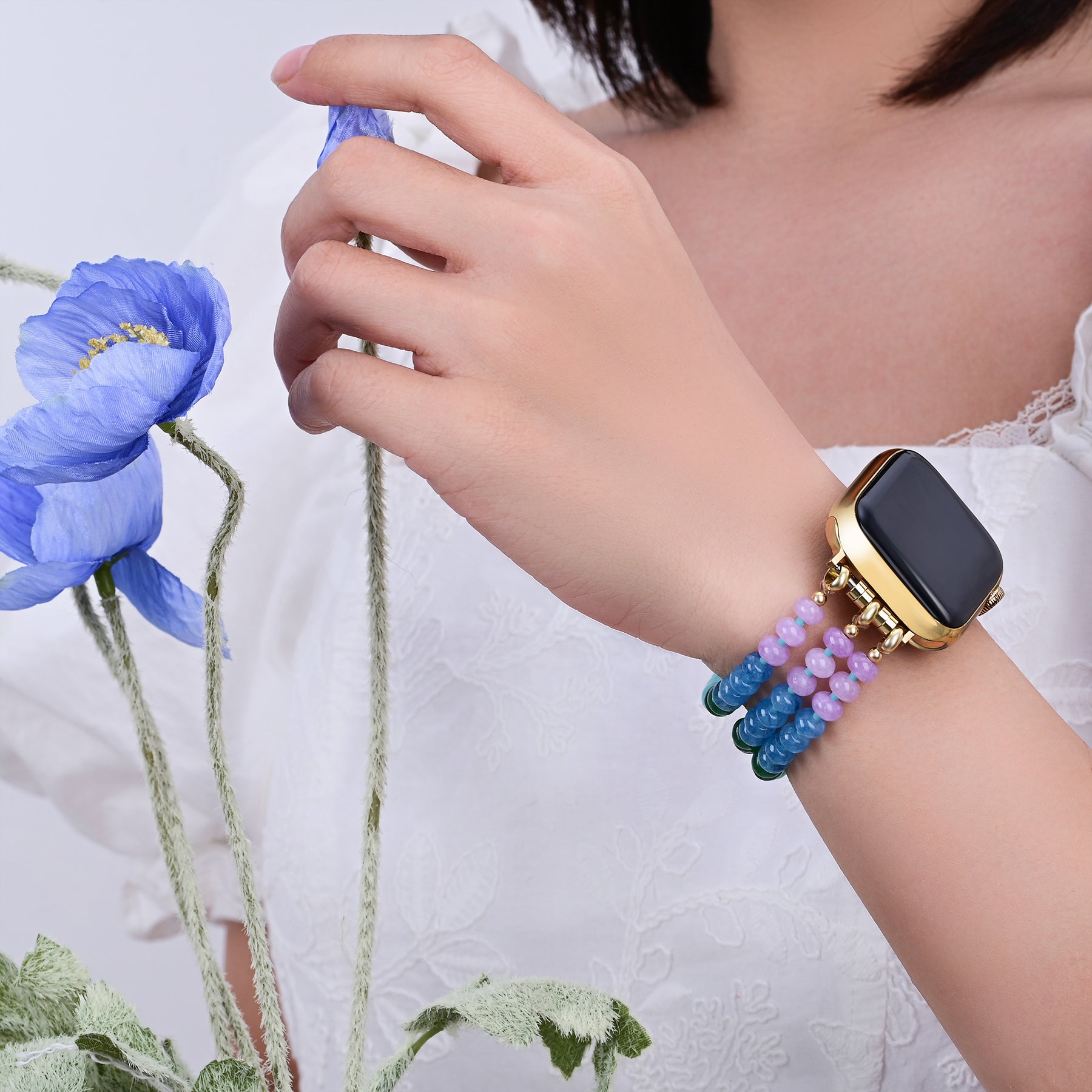 Rainbow Glow Stone Stretch Apple Watch Band