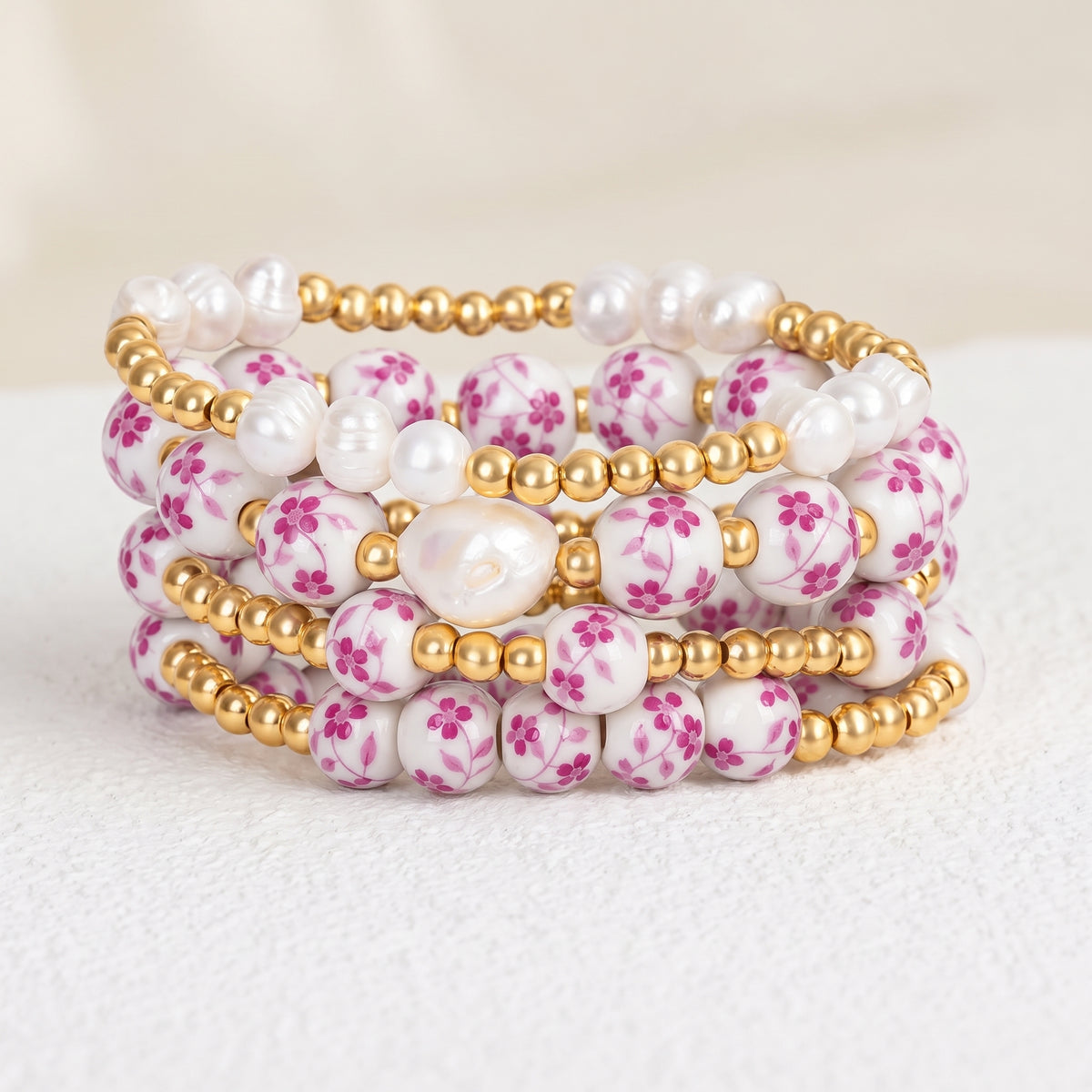 Porcelain Garden Rose Blossom Armbandset