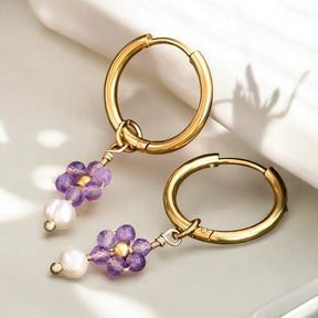 Boucles d'oreilles créoles en perles et agates Golden Grace
