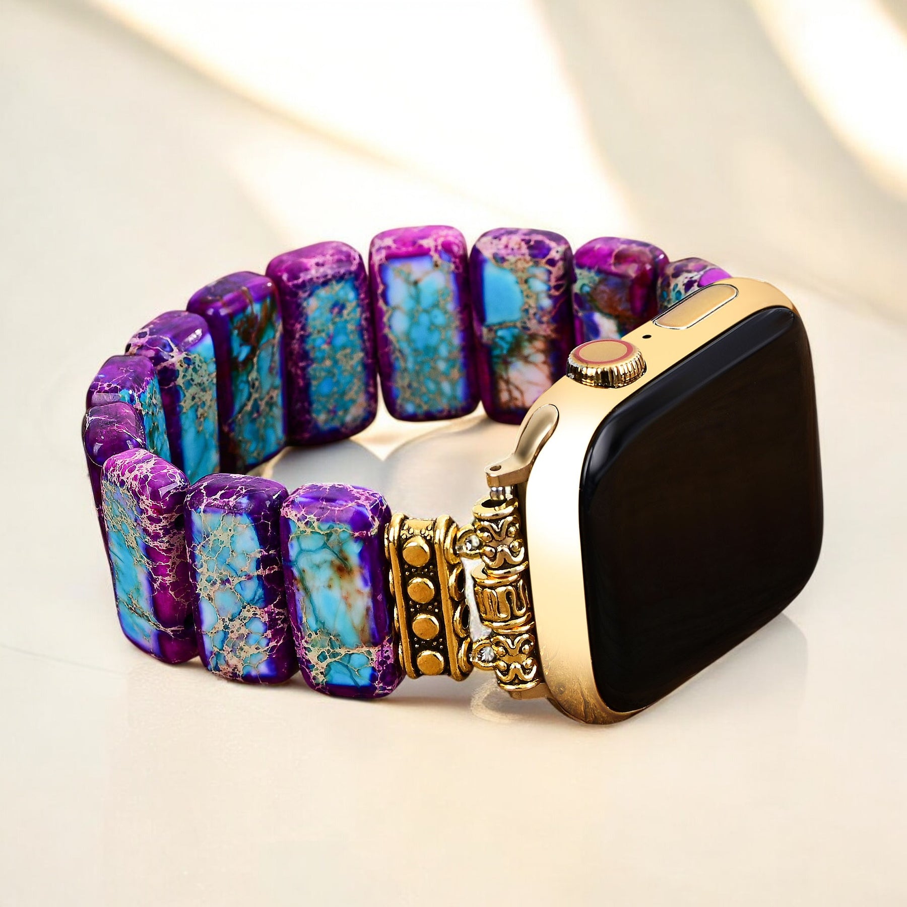Majestätisches tibetisches Jaspis-Stretch-Apple Watch-Armband