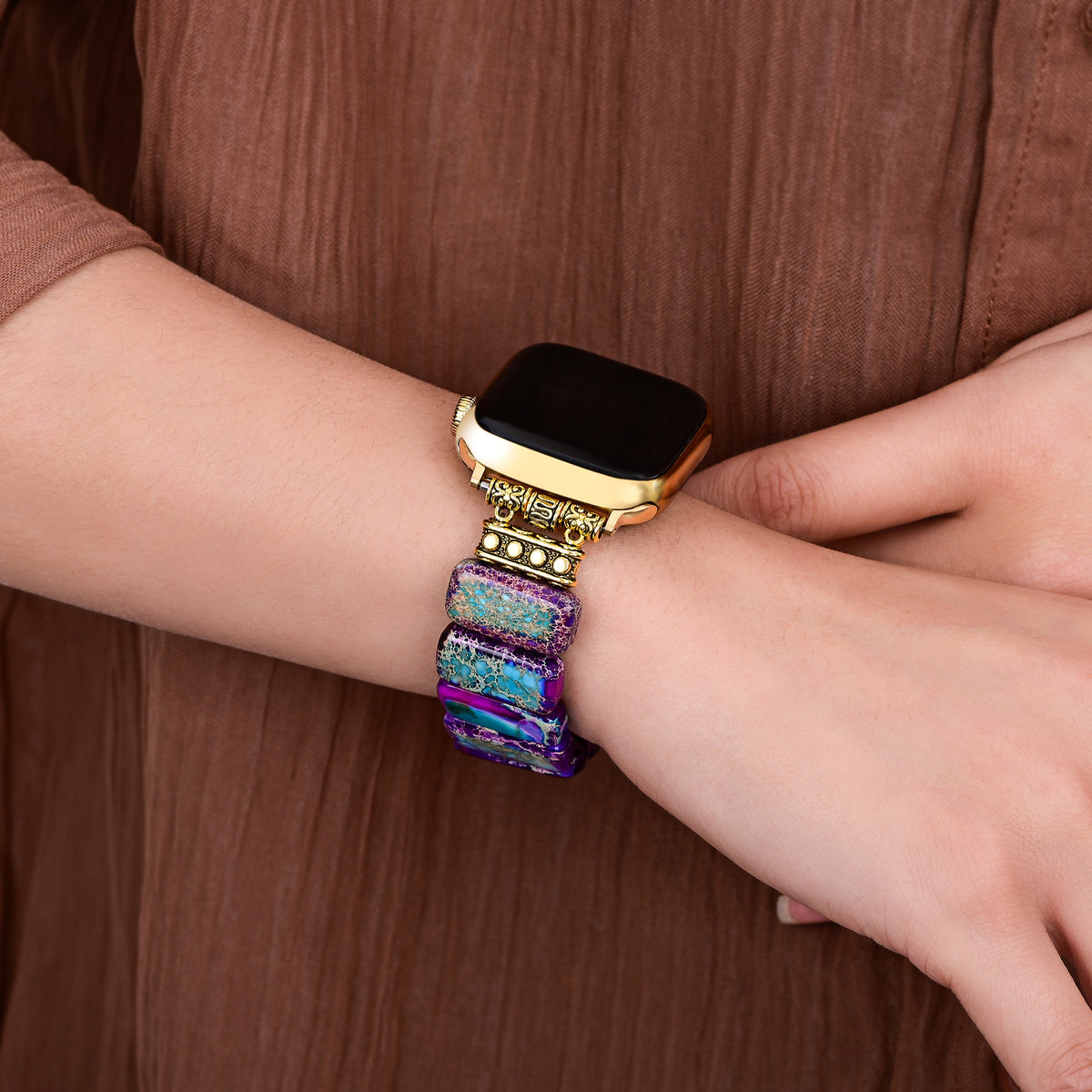 Majestätisches tibetisches Jaspis-Stretch-Apple Watch-Armband