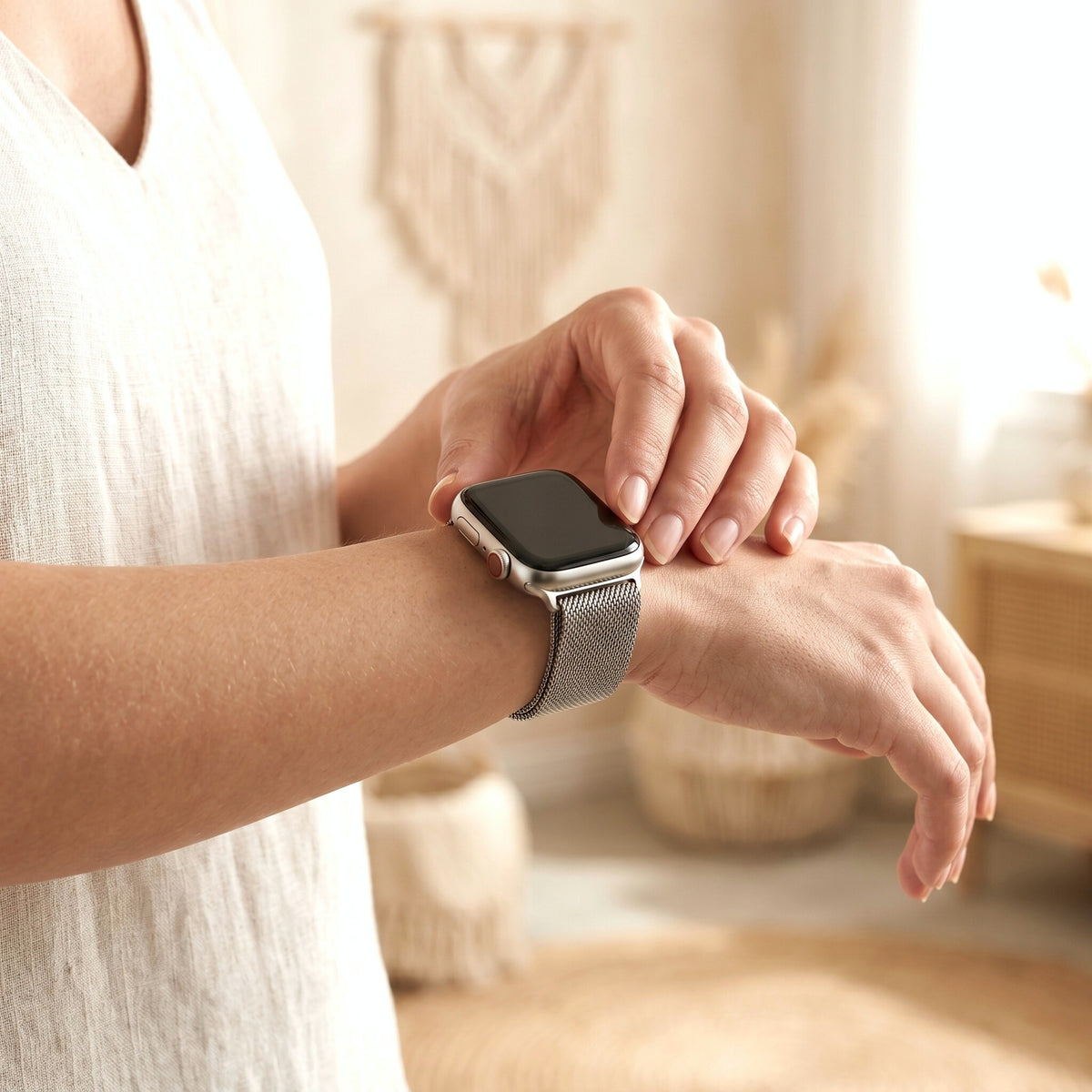 Bracelet Apple Watch de luxe en acier platine