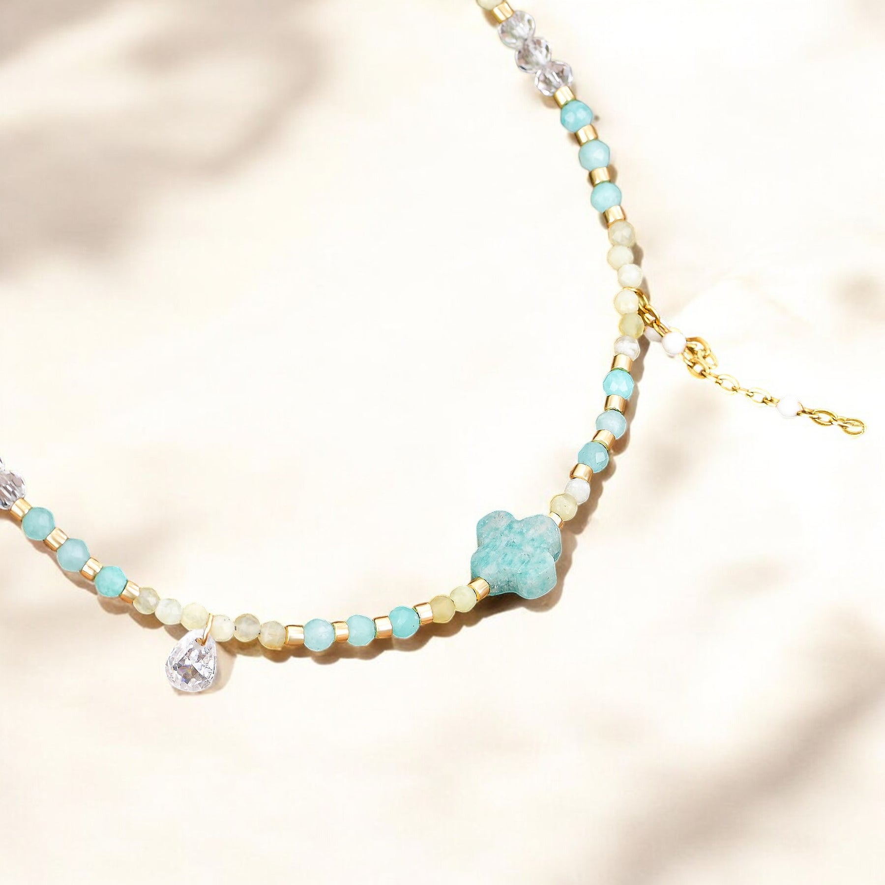 Bracelet de cheville breloque trèfle en amazonite bleu sarcelle
