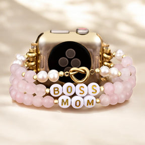 Bracelet extensible Boss Mom en quartz rose pour Apple Watch