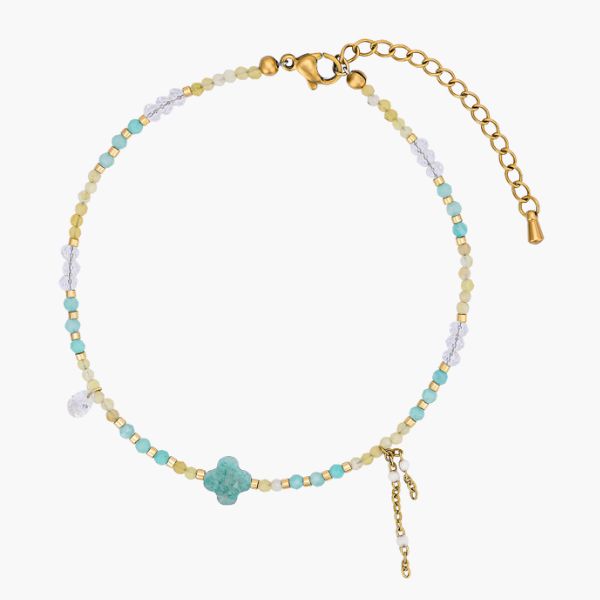 Teal Amazoniet Klavertje Charm Enkelband