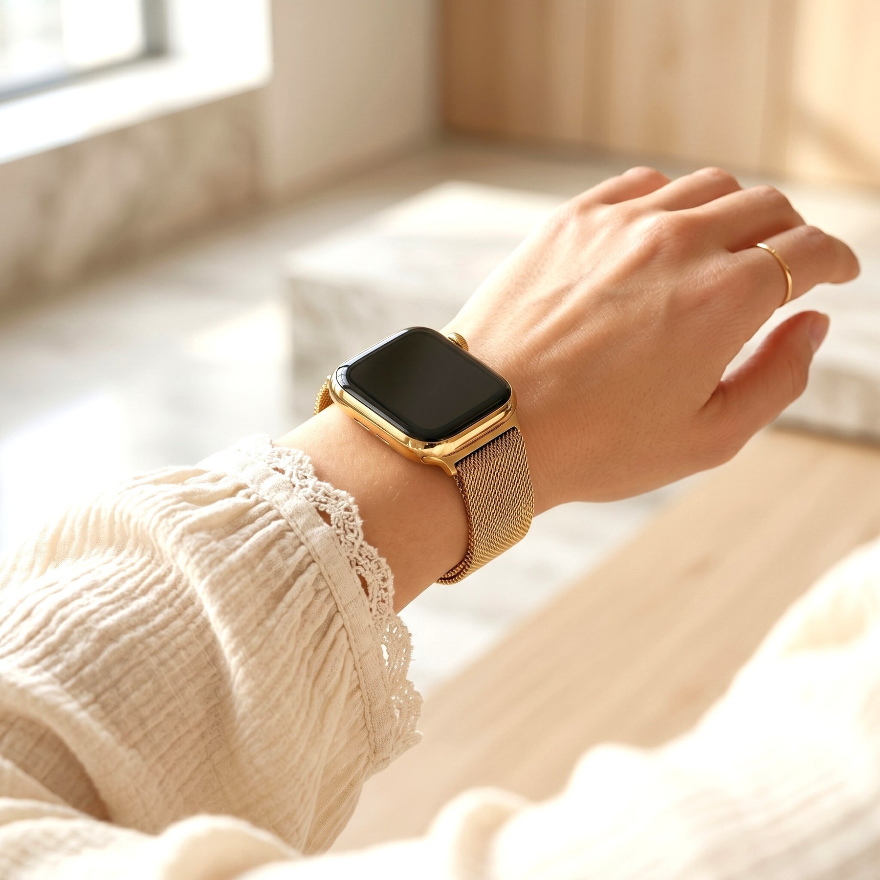 Gouden stalen luxe rekbare Apple Watch-band