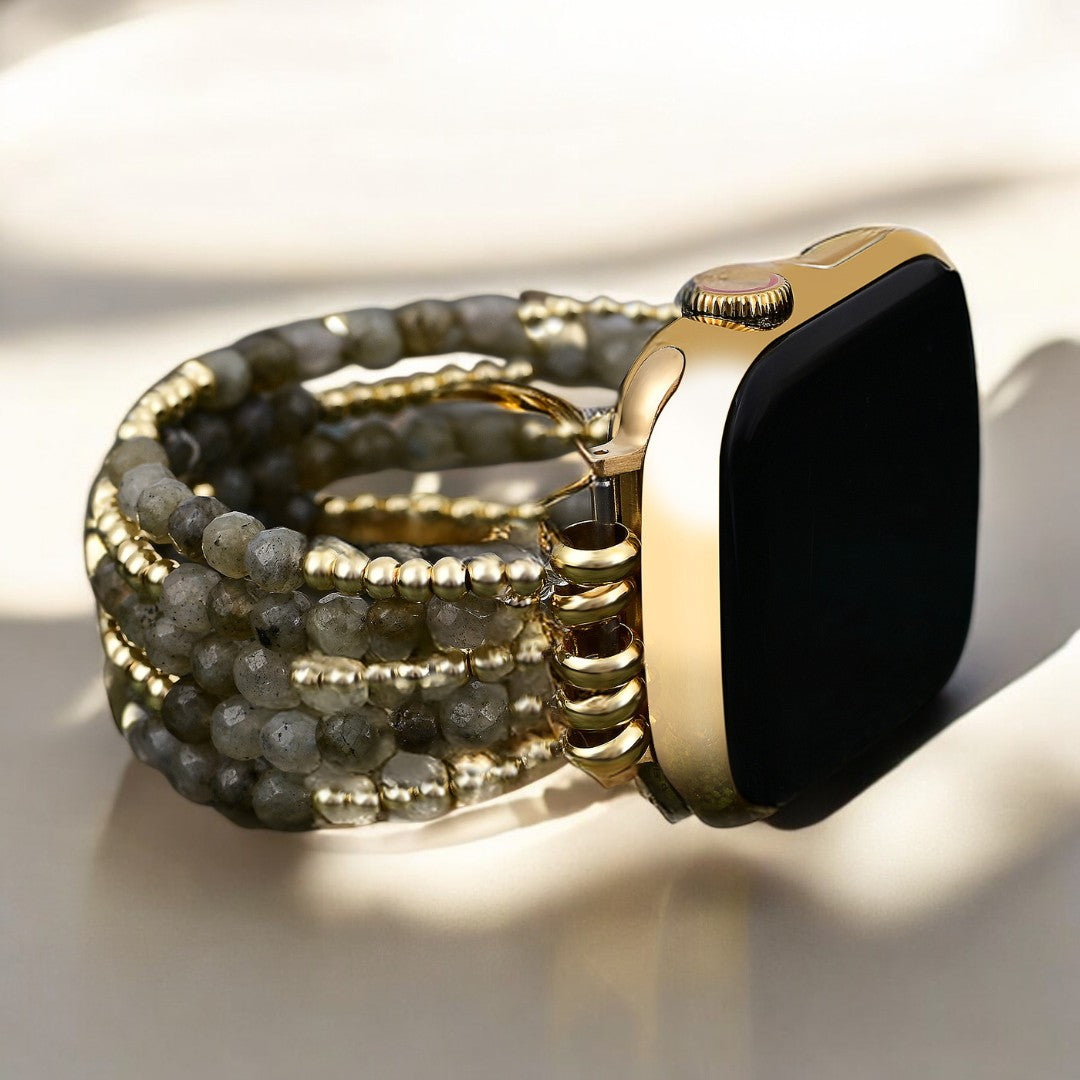 Stretch-Armband Apple Watch in Gold und Perlen