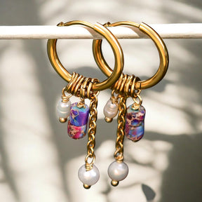 Boucles d'oreilles créoles en perles et agates Golden Grace