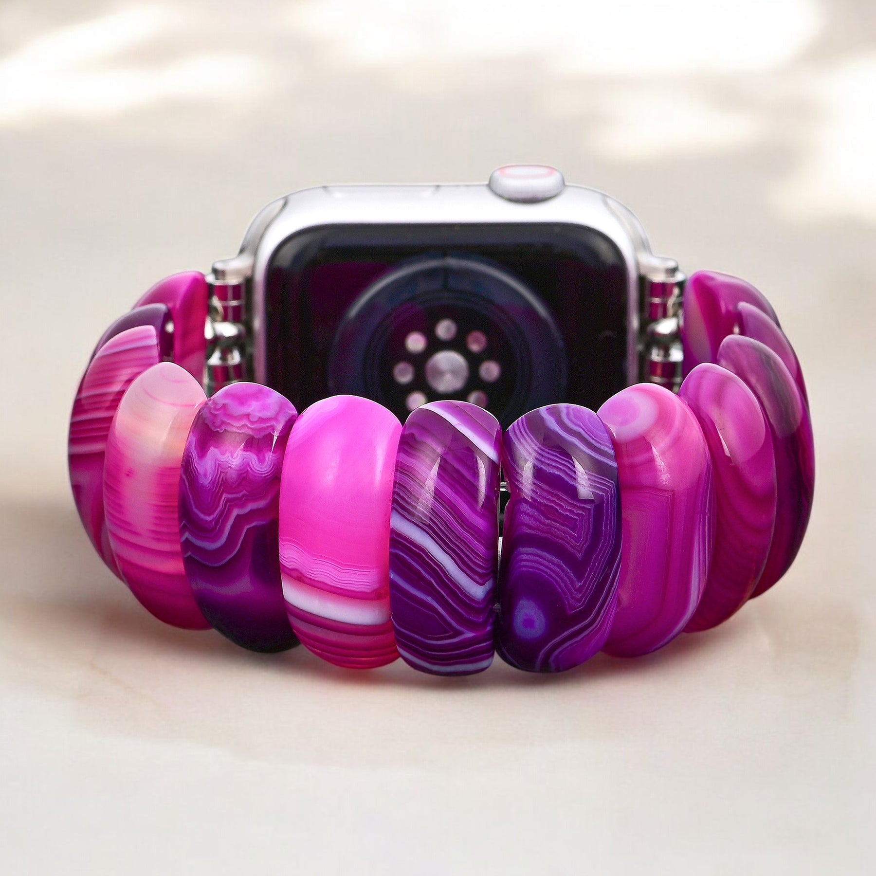 Radiant Orchid Agaat Stretch Apple Watch Bandje