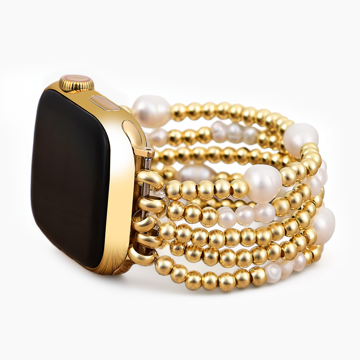 Gold- und Perlen-Stretch-Apple Watch-Armband
