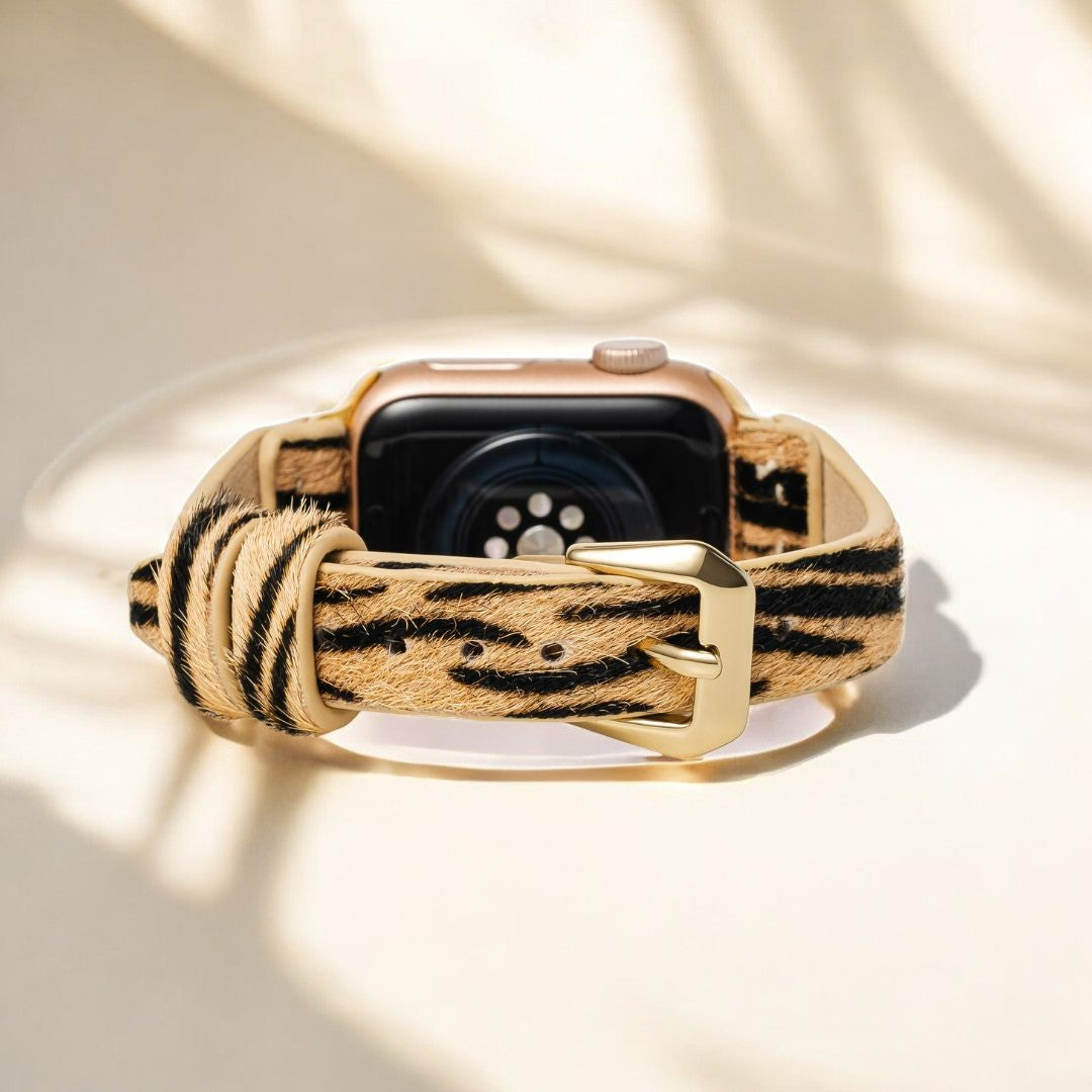 Elegante leren Apple Watch band met strepen