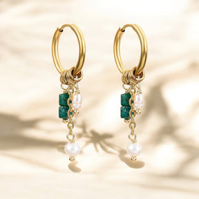 Boucles d'oreilles créoles en perles et agates Golden Grace