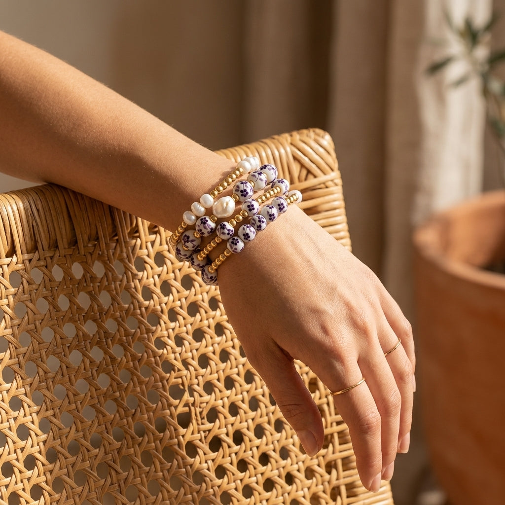 Porcelain Garden Violet Bloom Armbandset