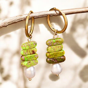 Gouttes en anneau en perles de mer et jaspe vert