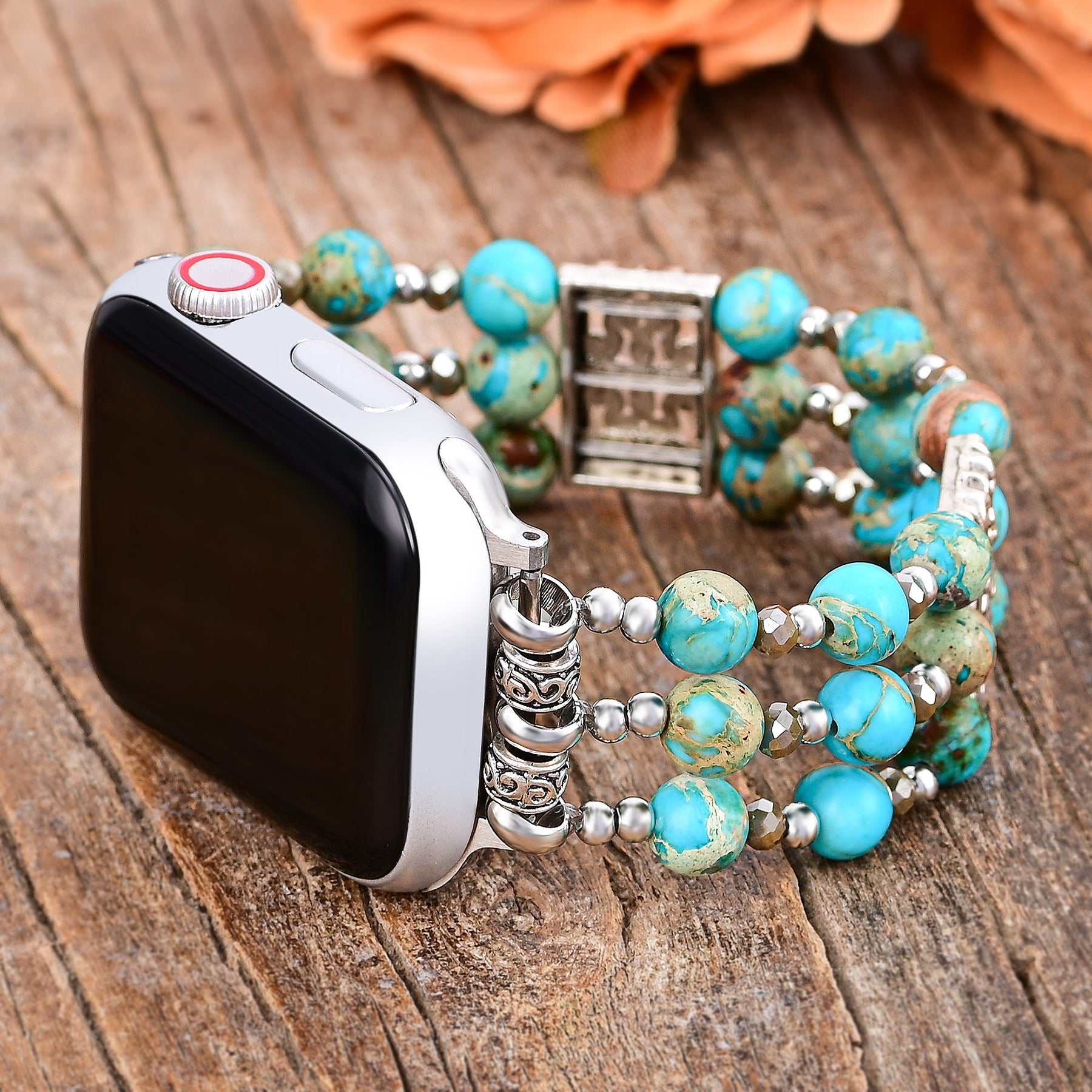 Bracelet en cuir turquoise artisanal pour Apple Watch