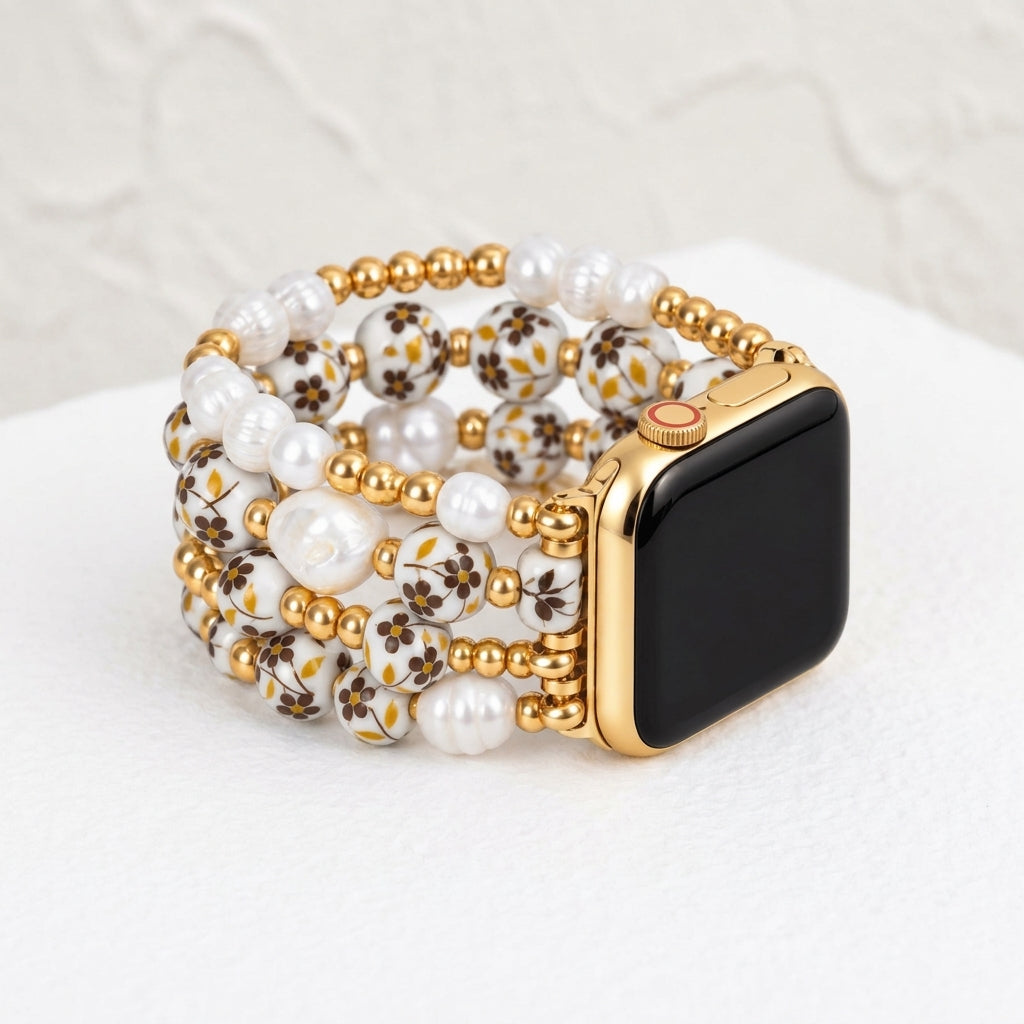 Porcelain-Garten-Goldwiesen-Armband für die Apple Watch