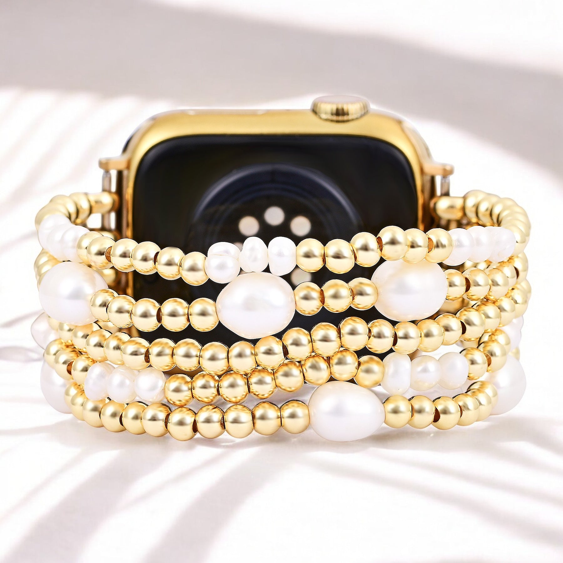 Gold- und Perlen-Stretch-Apple Watch-Armband