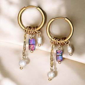 Boucles d'oreilles créoles en perles et agates Golden Grace