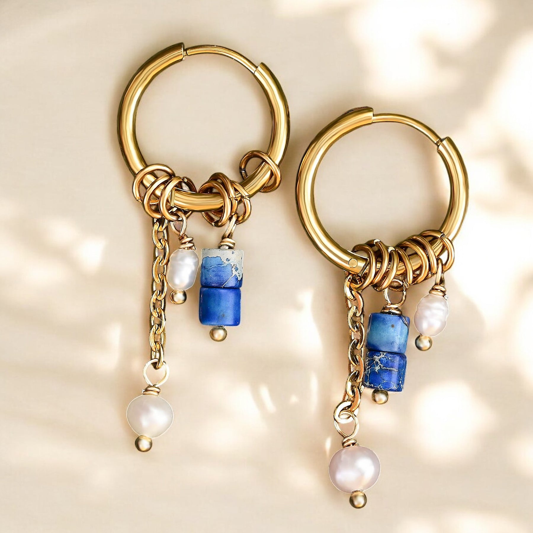 Boucles d'oreilles créoles goutte Golden Lapis Bloom