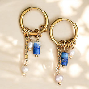 Boucles d'oreilles créoles goutte Golden Lapis Bloom
