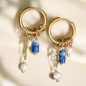 Boucles d'oreilles créoles goutte Golden Lapis Bloom