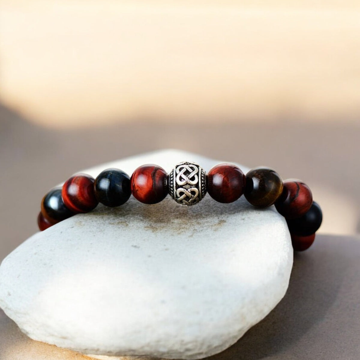 Bracelet Bouddha Oeil de Tigre Rouge Homme