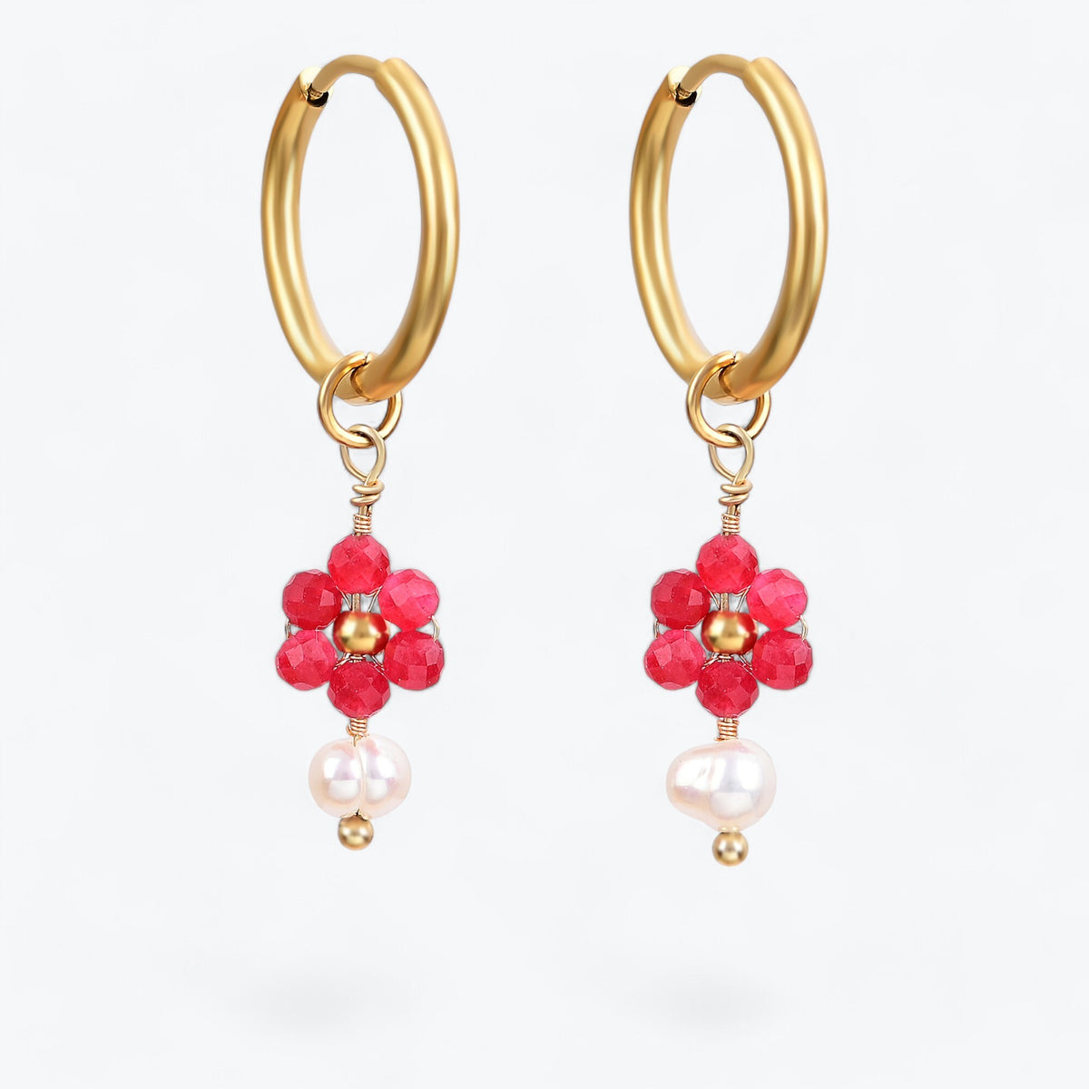 Boucles d'oreilles créoles en perles et agates Golden Grace