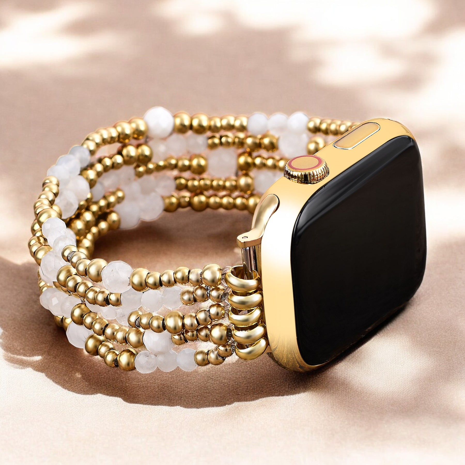Gouden Halo Maansteen Rekbare Apple Watch Band