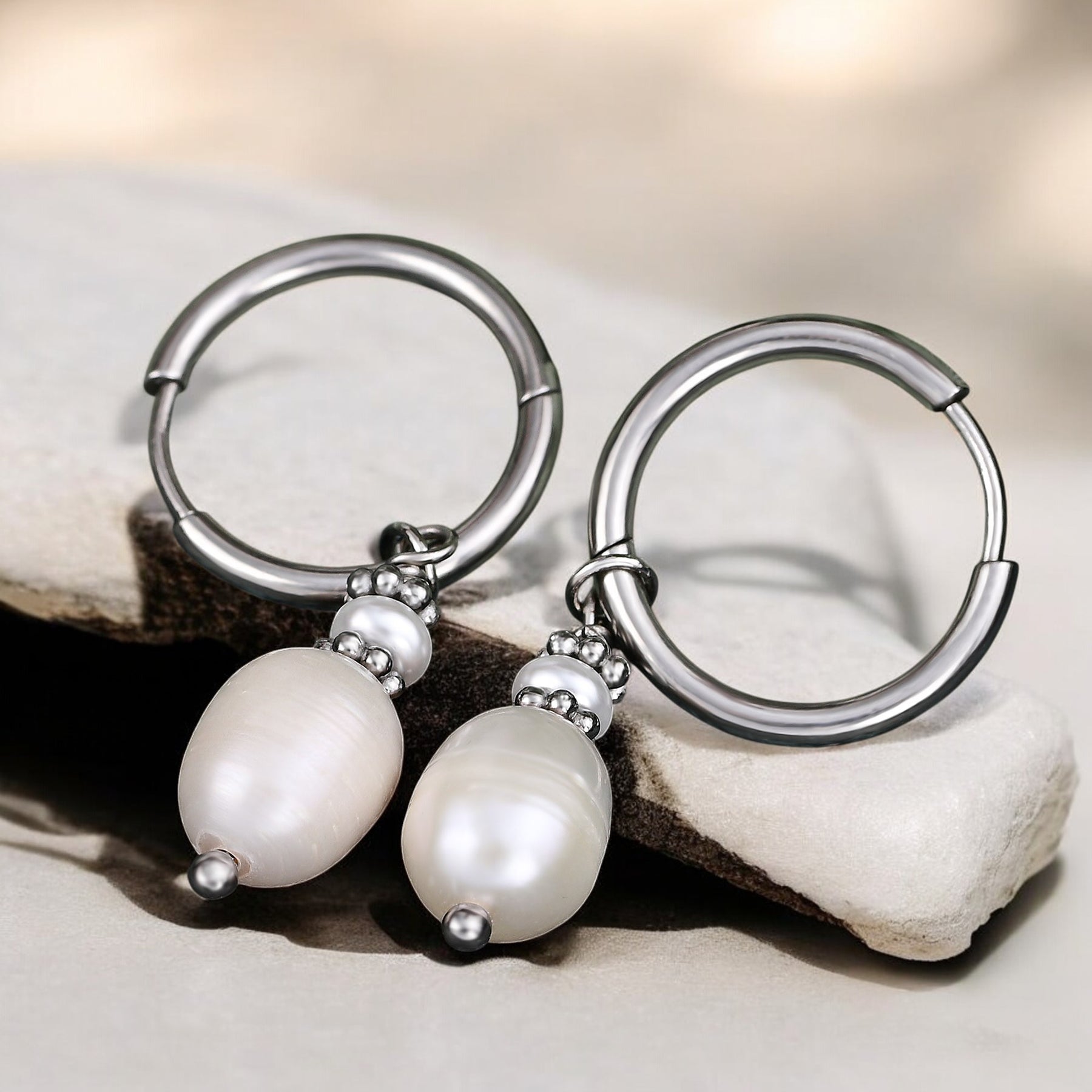 Silber Perle Eleganz Creolen