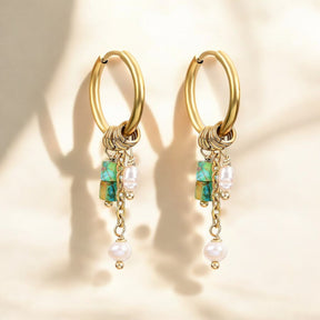 Creolen „Golden Grace“ aus Perlen und Achat