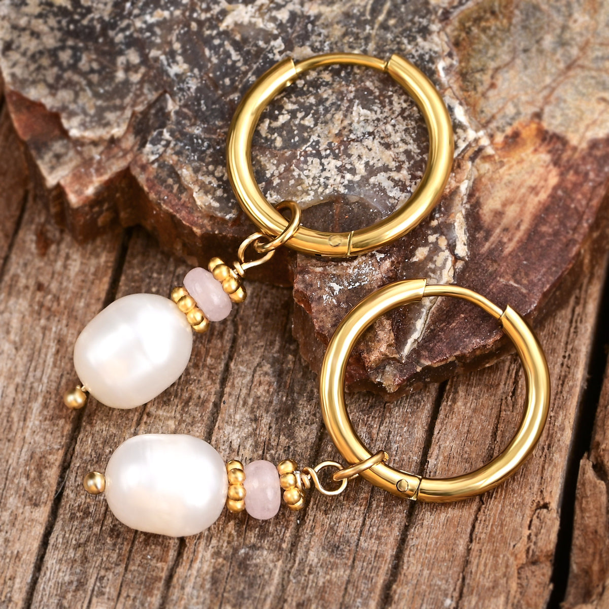 Boucles d'oreilles créoles en perles et agates Golden Grace