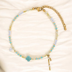 Bracelet de cheville breloque trèfle en amazonite bleu sarcelle