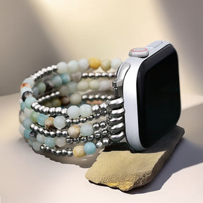 Bracelet Apple Watch extensible en amazonite brillant