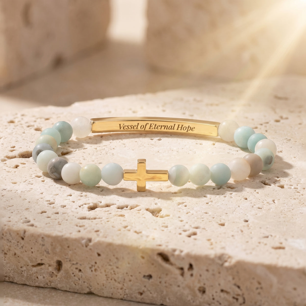 Armband Vessels of Purpose met geheime boodschap van amazoniet