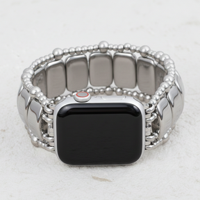 Platina Zwarte Rekbare Apple Watch Band