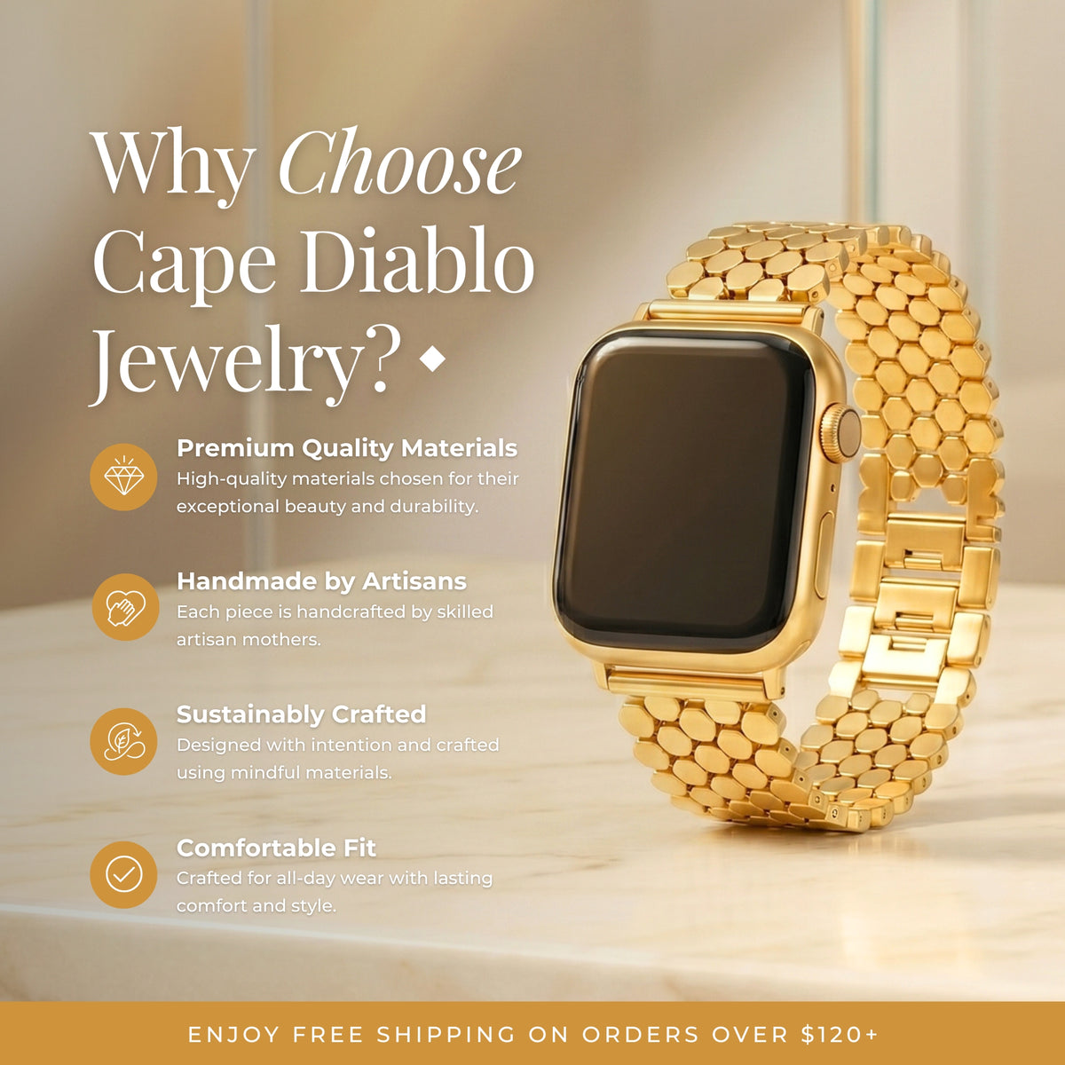 Goldener Glamour Luxus Apple Watch Armband