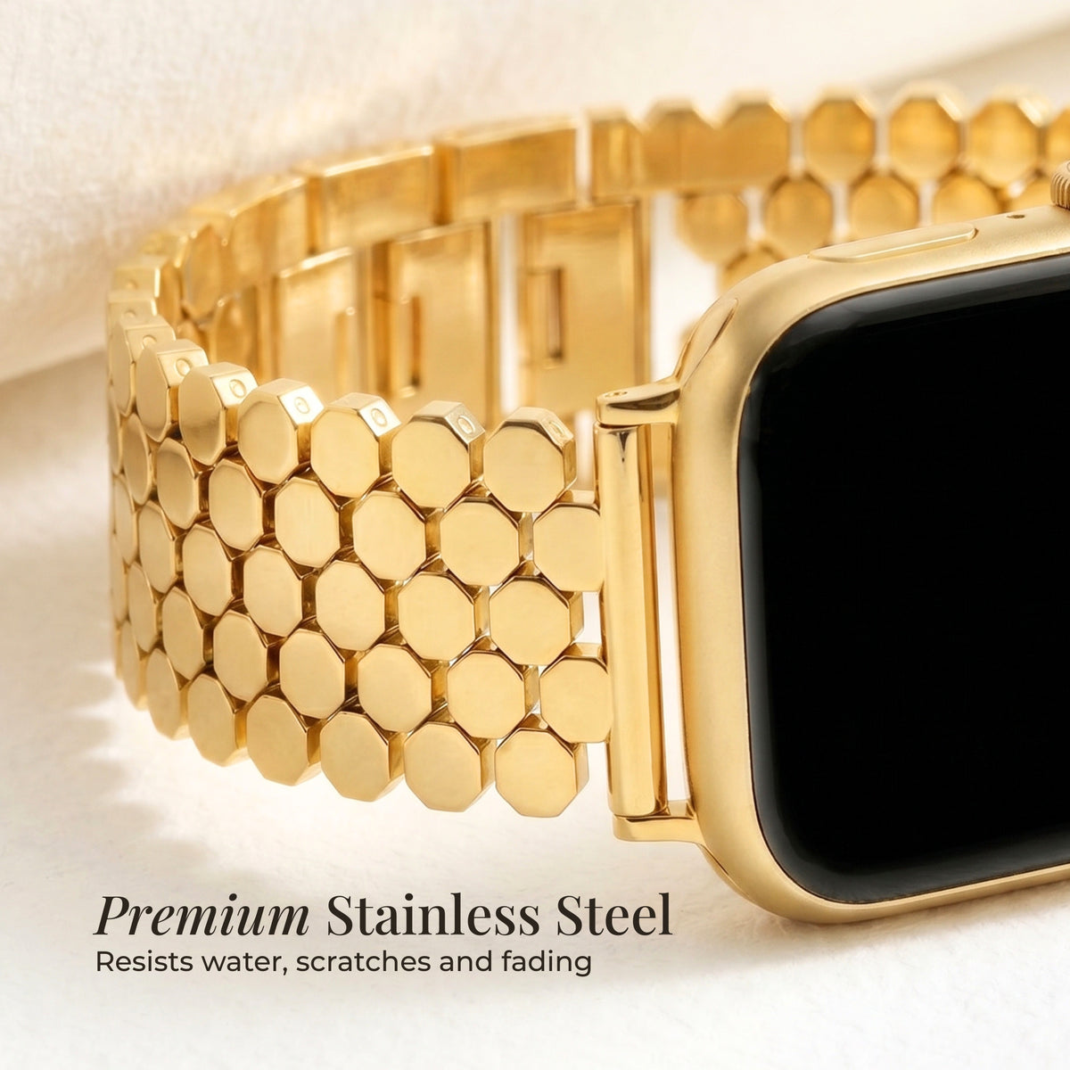 Bracelet de luxe en nid d'abeille doré pour Apple Watch