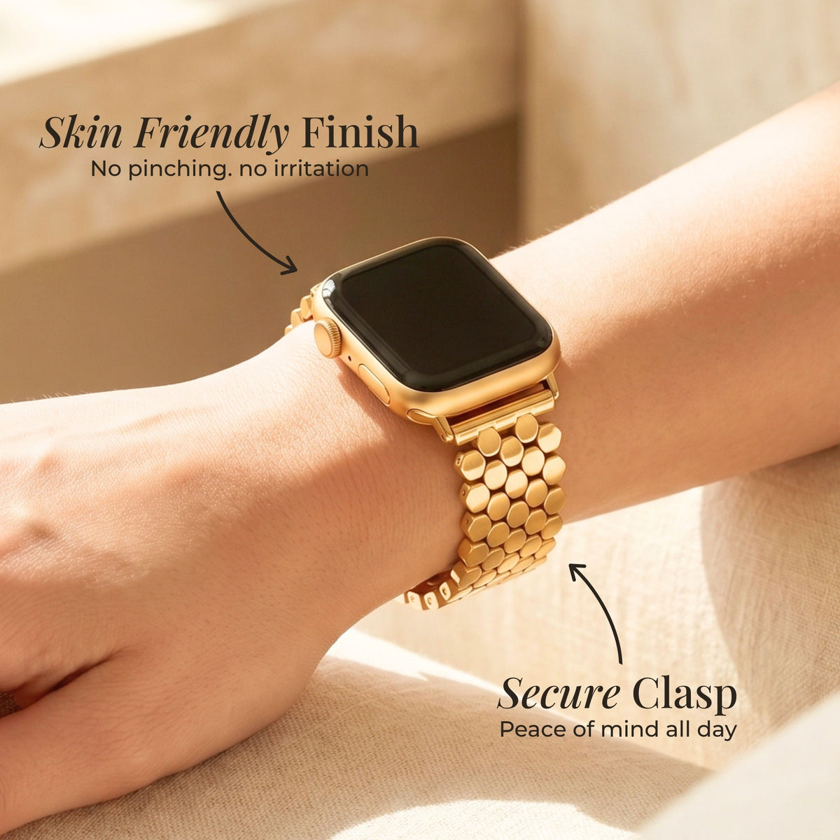 Bracelet de luxe en nid d'abeille doré pour Apple Watch