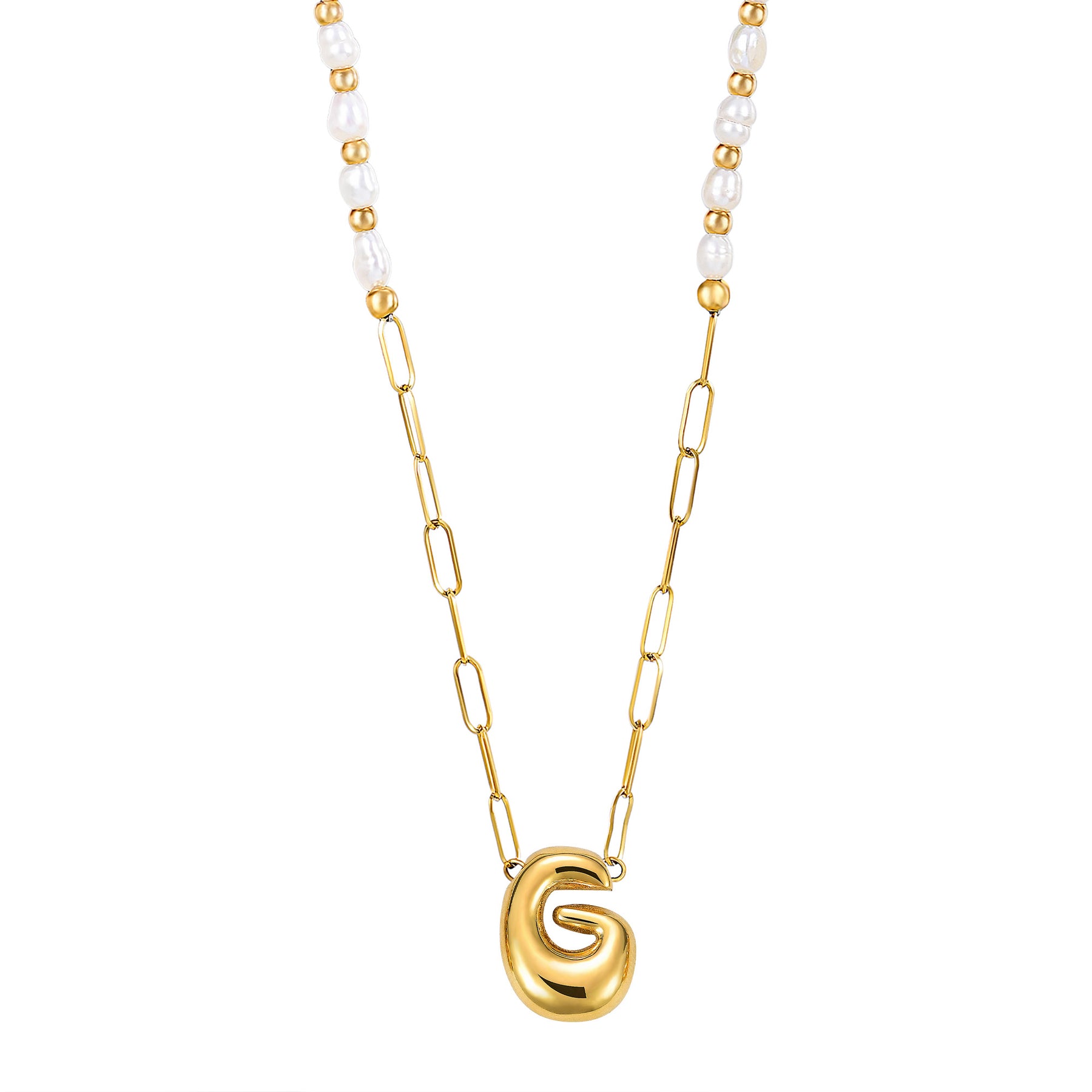 Collier avec initiales en forme de bulle dorée