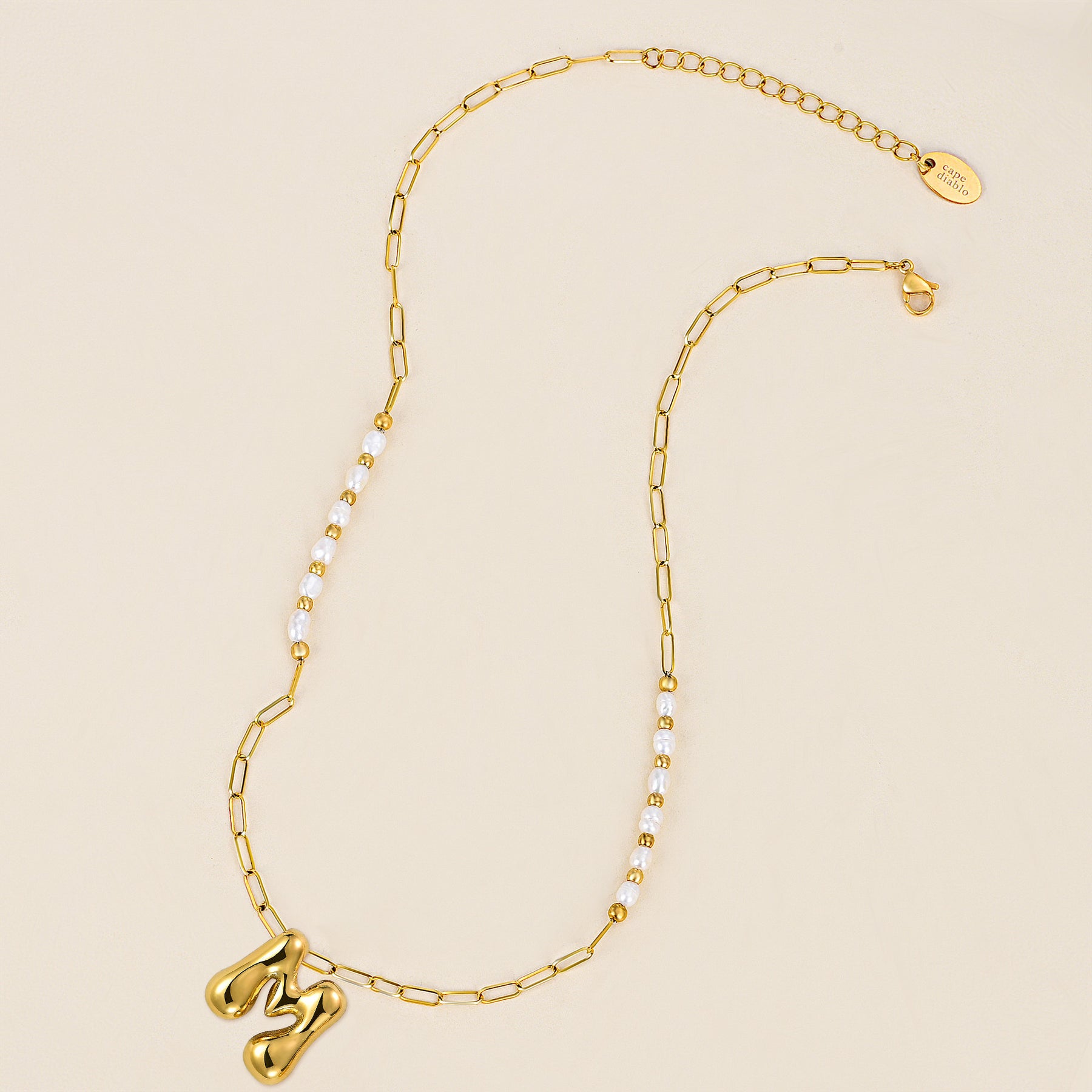 Gouden Glow Bubble Letter Initial Ketting