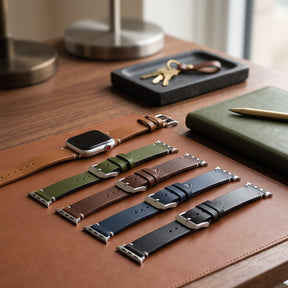 Heren donkerbruine leren Apple Watch-band