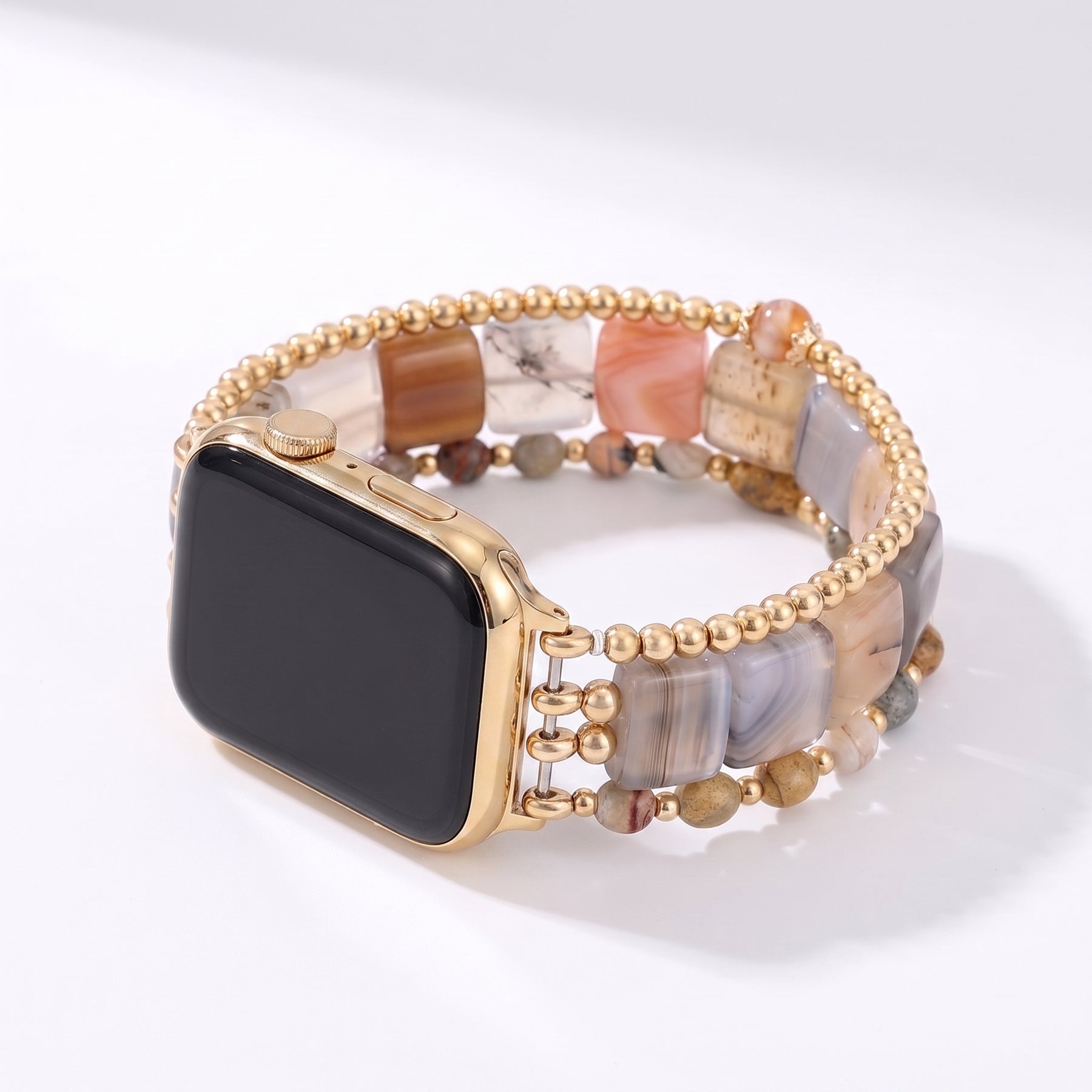 Wild Grace-agaatarmband voor Apple Watch, elastisch, zilverkleurig