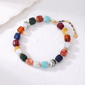 Collier à perles carrées épaisses bleu