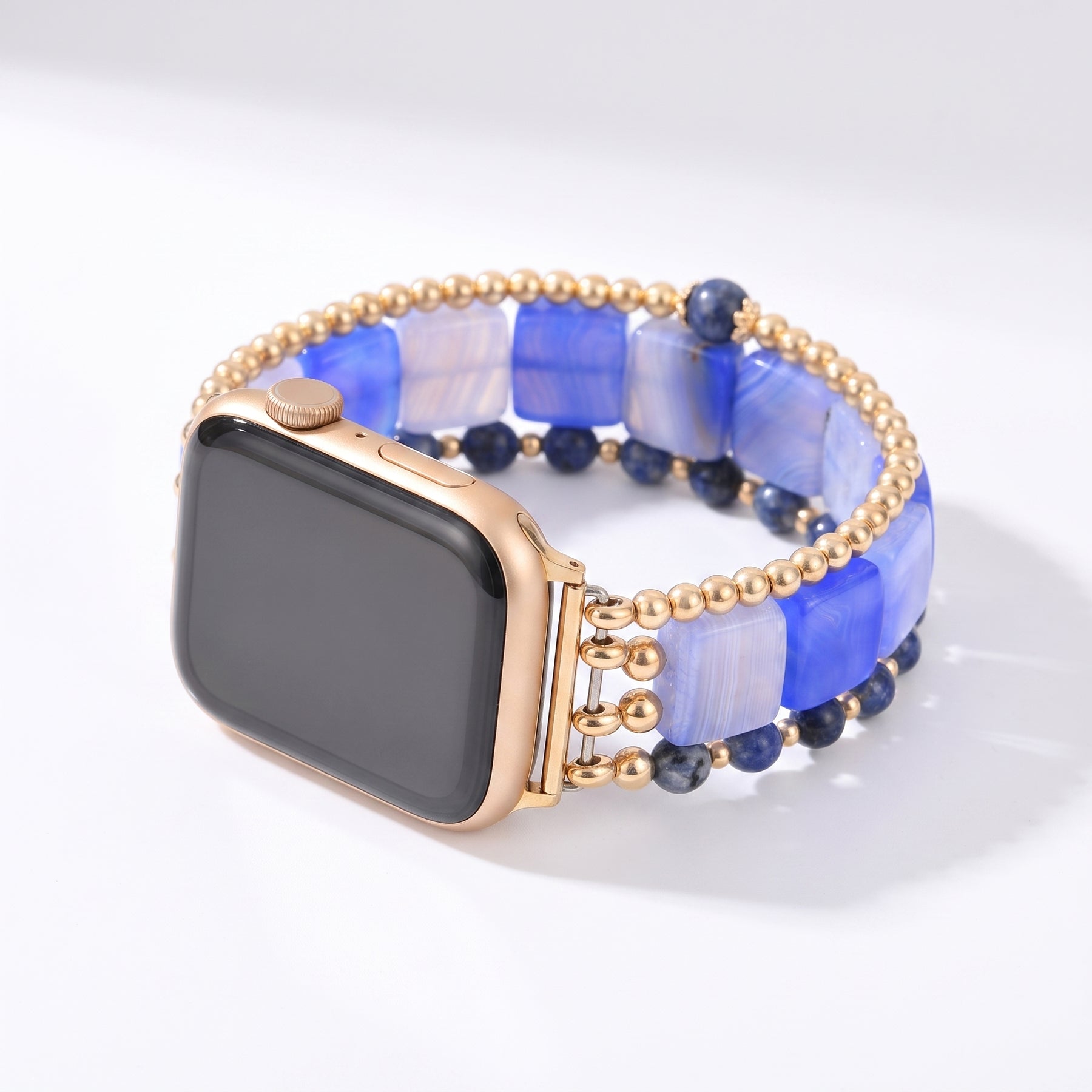 Middernachtbloesem-toermalijnen rekbaar Apple Watch-bandje, zilver