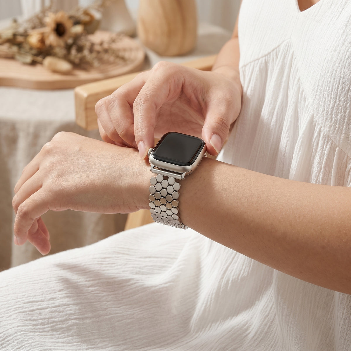 Zilveren honingraat luxe Apple Watch bandje