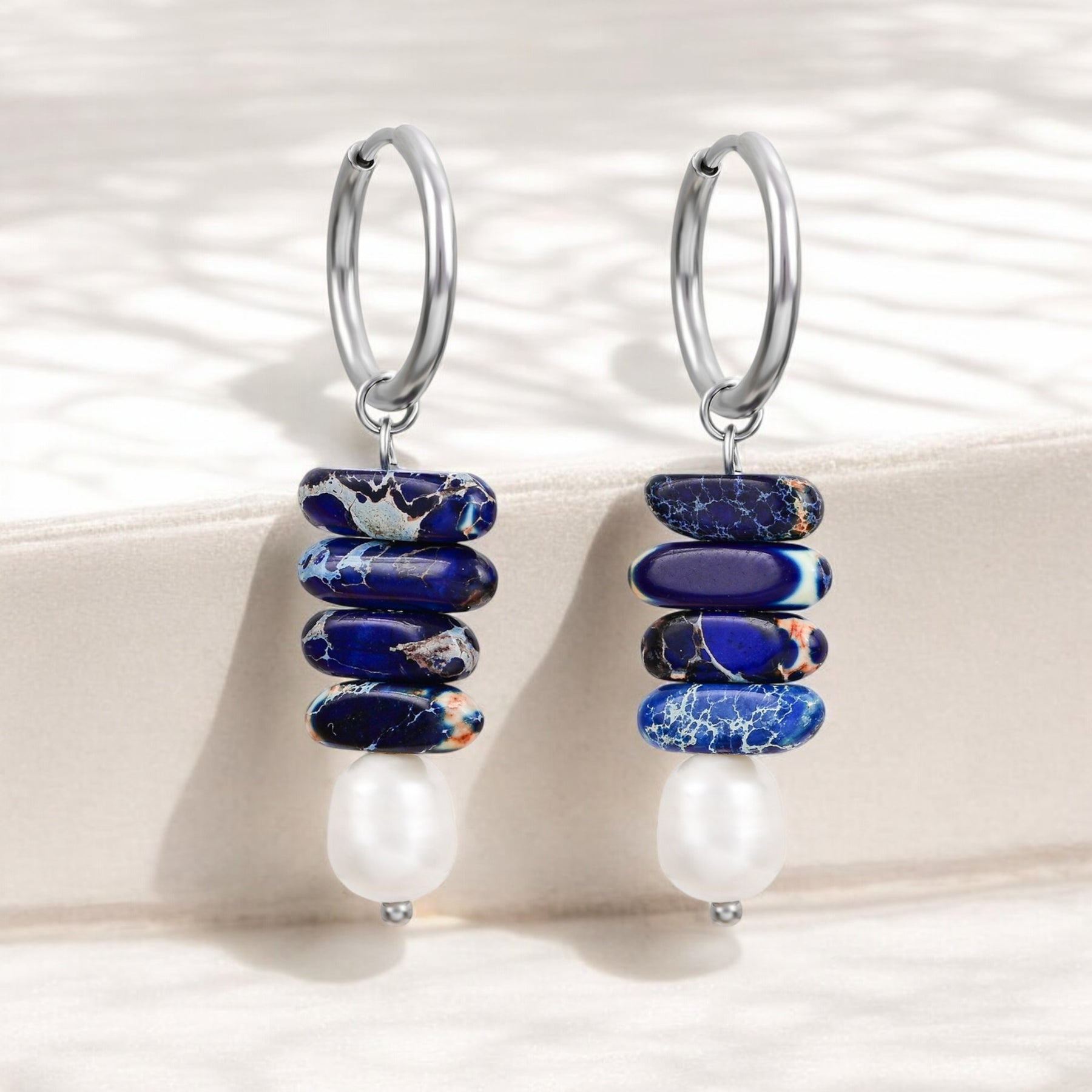 Ozean Glück Perle & Lapislazuli Jasper Ohrringe