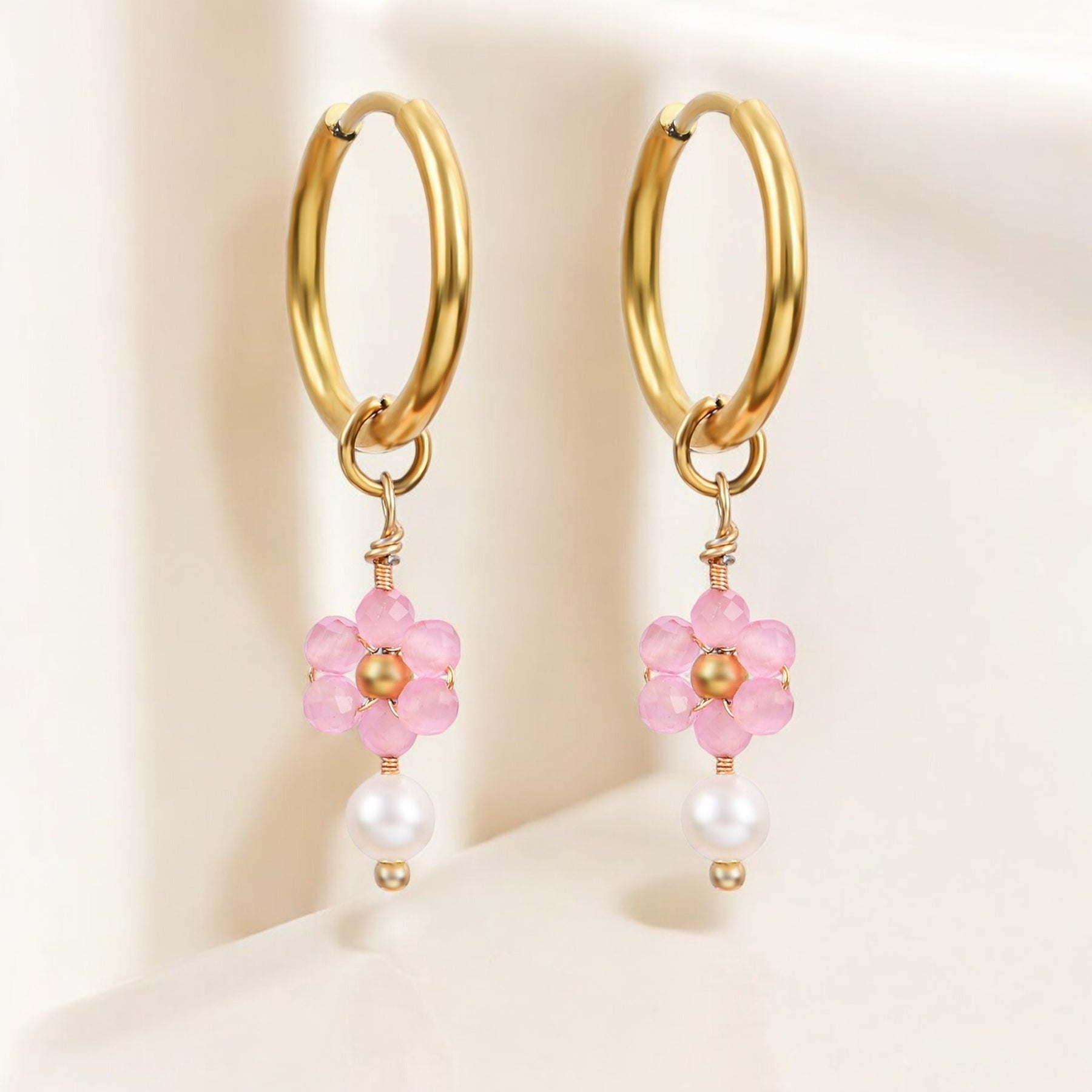Creolen „Golden Grace“ aus Perlen und Achat